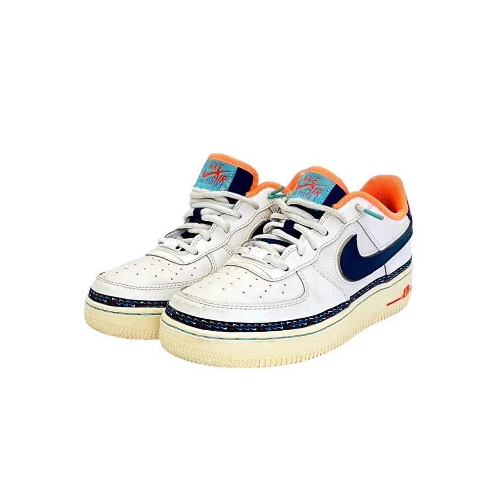 Nike Air Force 1 Low‎ Swoosh Chain White Navy Orange Youth Size 7Y Sneakers